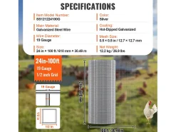 Cerca de Tela Metálica SucceBuy 1,27 cm x 60,96 cm x 3048 cm Tecido de hardware, 19 malha de fio GA Rolo para cerca de galinhas
