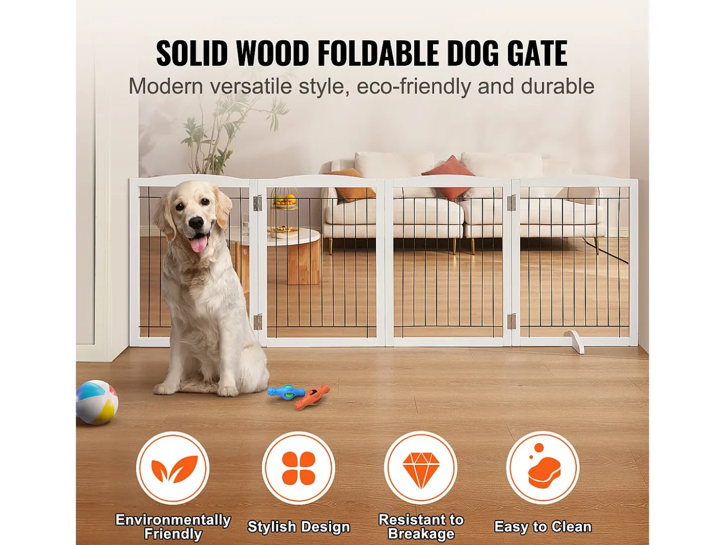 Cercado Dobrável para Cães SucceBuy, 81 x 245cm cm, Independente, para Passagens Largas e Estreitas, Uso Interno, Branco