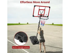 Cesta de basquete, altura ajustável 147-260cm, com 83x53cm de parede traseira PC e base aumentada, 2 rodas, para crianças/adultos-86x83x260cm