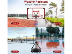 Cesta de basquete, altura ajustável 147-260cm, com 83x53cm de parede traseira PC e base aumentada, 2 rodas, para crianças/adultos-86x83x260cm