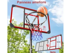 Cesta de basquete, altura ajustável 147-260cm, com 83x53cm de parede traseira PC e base aumentada, 2 rodas, para crianças/adultos-86x83x260cm