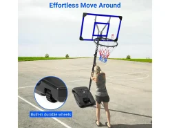 Cesta de basquete, altura ajustável 147-260cm, com 83x53cm de parede traseira PC e base aumentada, 2 rodas, para crianças/adultos-86x83x260cm
