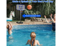 Cesta de basquete, altura ajustável 147-260cm, com 83x53cm de parede traseira PC e base aumentada, 2 rodas, para crianças/adultos-86x83x260cm