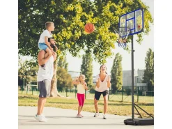 Cesta de basquete, altura ajustável 147-260cm, com 83x53cm de parede traseira PC e base aumentada, 2 rodas, para crianças/adultos-86x83x260cm
