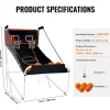 Cesta de Basquetebol Dobrável, SucceBuy, Jogo de Basquetebol de Arcada Dobrável para Interior com Tacada Dupla para 2 Jogadores e 5 Bolas