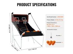 Cesta de Basquetebol Dobrável, SucceBuy, Jogo de Basquetebol de Arcada Dobrável para Interior com Tacada Dupla para 2 Jogadores e 5 Bolas