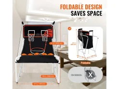 Cesta de Basquetebol Dobrável, SucceBuy, Jogo de Basquetebol de Arcada Dobrável para Interior com Tacada Dupla para 2 Jogadores e 5 Bolas