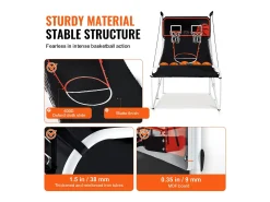 Cesta de Basquetebol Dobrável, SucceBuy, Jogo de Basquetebol de Arcada Dobrável para Interior com Tacada Dupla para 2 Jogadores e 5 Bolas