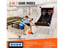Cesta de Basquetebol Dobrável, SucceBuy, Jogo de Basquetebol de Arcada Dobrável para Interior com Tacada Dupla para 2 Jogadores e 5 Bolas