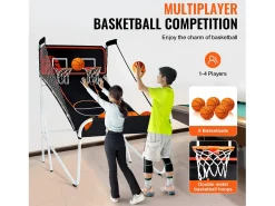 Cesta de Basquetebol Dobrável, SucceBuy, Jogo de Basquetebol de Arcada Dobrável para Interior com Tacada Dupla para 2 Jogadores e 5 Bolas