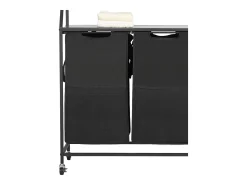 Cesto de Ropa Suja SucceBuy Separador de Roupa de 2 Níveis com Rodas, Cesto de Roupa de 2 Compartimentos, Estrutura em Metal, Tampo em Madeira, Prateleira e Sacos