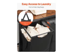 Cesto de Ropa Suja SucceBuy Cesto de Roupa com 2 Compartimentos, Organizador de Roupa com Sacos Removíveis em Tecido, Estrutura em Metal e Tampo em Madeira