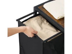 Cesto de Ropa Suja SucceBuy Separador de Roupa de 2 Compartimentos com Prateleiras, Gaveta e Sacos em Tecido, Unidade de Arrumação para Roupa Suja Pendurada