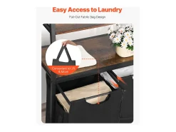 Cesto de Ropa Suja SucceBuy Separador de Roupa de 4 Níveis com 2 Compartimentos, Prateleiras, Ganchos e Sacos em Tecido Oxford 600D, Preto