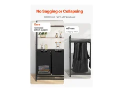 Cesto de Ropa Suja SucceBuy Separador de Roupa de 4 Níveis com 2 Compartimentos, Prateleiras, Ganchos e Sacos em Tecido Oxford 600D, Preto