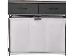 Cesto de Ropa Suja SucceBuy Cesto de Roupa com 3 Compartimentos e Rodas, Equipado com Saco Extensível, Tampo em Madeira, 2 Gavetas e Ganchos