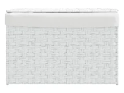Cesto de Roupa Branco em Resina Trançada 55,5x35x34cm com Tampa e Saco Interior Removível