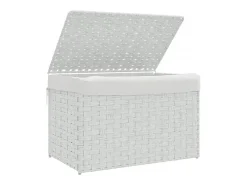 Cesto de Roupa Branco em Resina Trançada 55,5x35x34cm com Tampa e Saco Interior Removível