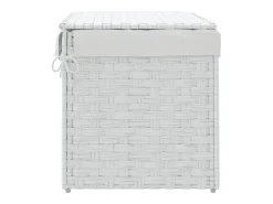 Cesto de Roupa Branco em Resina Trançada 55,5x35x34cm com Tampa e Saco Interior Removível