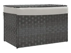 Cesto de Roupa Cinzento em Resina Trançada 55,5x35x34 cm com Tampa e Saco Removível