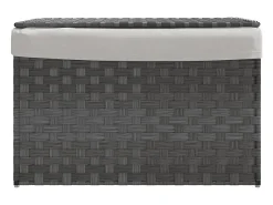Cesto de Roupa Cinzento em Resina Trançada 55,5x35x34 cm com Tampa e Saco Removível
