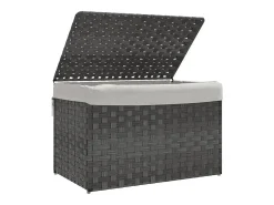 Cesto de Roupa Cinzento em Resina Trançada 55,5x35x34 cm com Tampa e Saco Removível