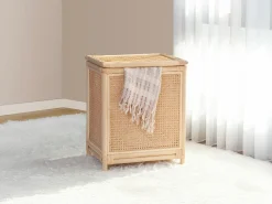 Cesto de roupa em vime com palhinha com tampa, C. 45 x P. 33 x A. 56 cm, Natural, CALYMA