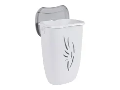 Cesto de roupa Flora 40 L cinza betão e branco encerado com frente vazada design moderno 40x30x57 cm