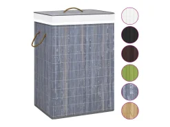 Cesto de Roupa Suja de Bambu Cinzento com 2 Secções e Capacidade de 72 Litros