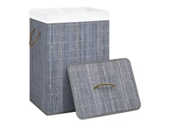 Cesto de Roupa Suja de Bambu Cinzento com 2 Secções e Capacidade de 72 Litros