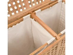 Cesto de Roupa Suja de Madeira de Nogueira com Dois Compartimentos - 87,5x46x67 cm