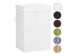 Cesto de Roupa Suja em Bambu Branco com 2 Secções - 72 Litros