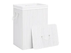 Cesto de Roupa Suja em Bambu Branco com 2 Secções - 72 Litros