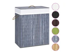 Cesto de Roupa Suja em Bambu Cinza com 2 Seções e 100 Litros