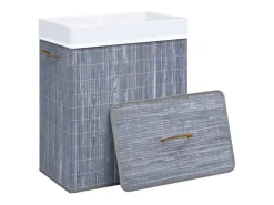 Cesto de Roupa Suja em Bambu Cinza com 2 Seções e 100 Litros