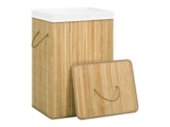 Cesto de Roupa Suja em Bambu com 2 Secções e Capacidade de 72 Litros