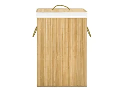 Cesto de Roupa Suja em Bambu com 2 Secções e Capacidade de 72 Litros