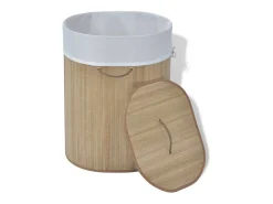 Cesto Oval de Roupa Suja em Bambu Natural para Casa e Decoração