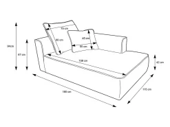 Chaise longue esquerdo em tecido chenille bordô PINETA