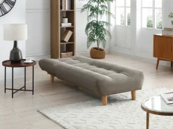 Chaise longue ESTEBAN em tecido taupe com mecanismo click-clack