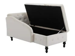 Chaise longue para sala de estar - 144 x 62 x 69 cm - com arrumação + almofadas + apoio de braço direito - veludo - bege