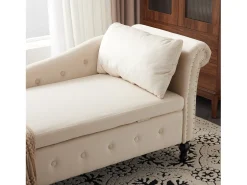 Chaise longue para sala de estar - 144 x 62 x 69 cm - com arrumação + almofadas + apoio de braço direito - veludo - bege