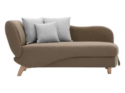 Chaise-longue direita convertível tecido castanho com almofadas cinza PENELOPE