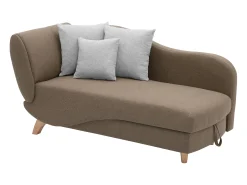 Chaise-longue direita convertível tecido castanho com almofadas cinza PENELOPE