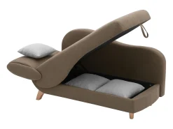 Chaise-longue direita convertível tecido castanho com almofadas cinza PENELOPE