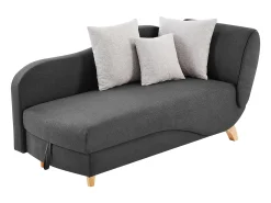 Chaise-longue esquerda convertível em tecido antracite com almofada cinza PENELOPE