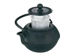 Chaleira de ferro fundido preto de 0,72L com filtro removível em aço inoxidável