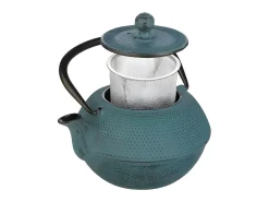 Chaleira de ferro fundido azul 1.2L com filtro removível em aço inoxidável
