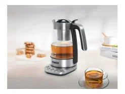 Chaleira elétrica Muse MS-320T 1,2L inox com infusor, controlo de temperatura 80-100°C, desligamento automático e função manter quente