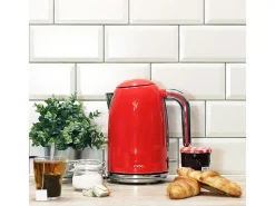 Chaleira elétrica retrô vermelha 1,7L inox sem fio 2200W com filtro anticalcário e desligamento automático